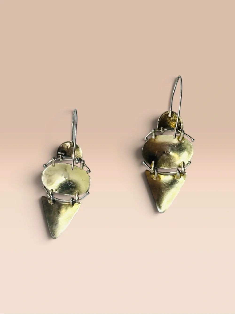 Vintage Shasi Thousand Flowers Gold & Sterling Silver Dangle Earrings w/Turquois